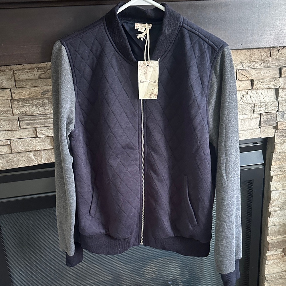 NWT Hem & Thread Navy and Gray Bomber/varsity Jacket